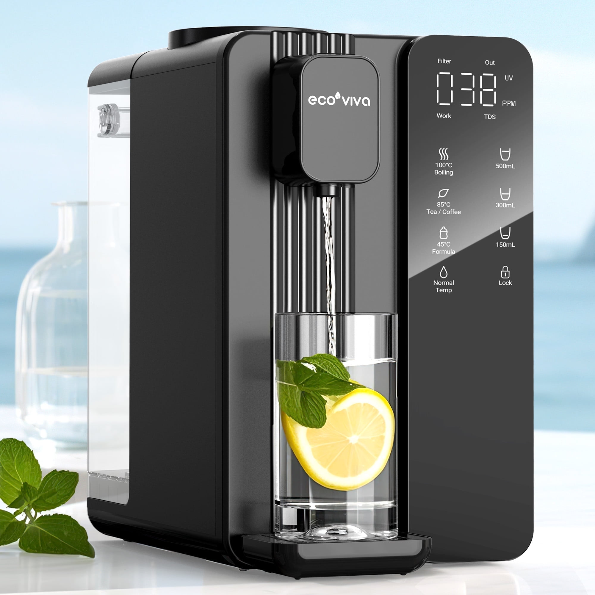 Countertop Water Filter 10 Stage Nano Reverse Osmosis System Instant Hot Water 3:1 Pure to Drain