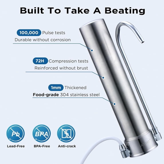 Countertop Water Filter System 8000 Gallons SUS304 Stainless Steel Faucet Water Filter with Washable Ceramic Filter Element
