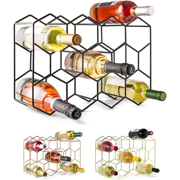 Countertop Wine Rack - 14 Bottle Freestanding Modern Black Metal Small - 3 Tier Tabletop Wine Holder Stand for Cabinet, Pantry - Wine Racks Countertop - No Assembly Required