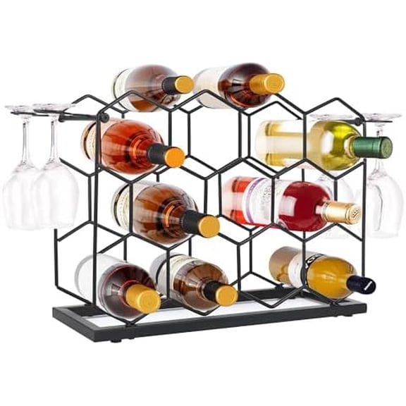 Countertop Wine Rack - 14 Bottle Freestanding Modern Black Metal Small - 3 Tier Tabletop Wine Holder Stand for Cabinet, Pantry - Wine Racks Countertop$$Home Decor, Kitchen, & Other