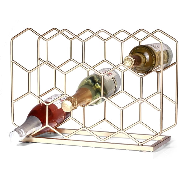 Countertop Wine Rack - 14 Bottle Freestanding Modern Gold Metal Small Wine Rack - Tabletop Wine Holder Stand for Cabinet, Pantry, Wine Bottle Storage (Large Size-Gold)