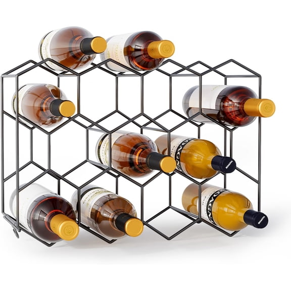 Countertop Wine Rack for 14 Bottles - No Assembly Required Modern Wine Bottle Holder Stand for Cabinet, Kitchen, Bar, Pantry - Gold Wire Wine Rack Inserts