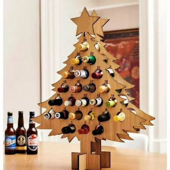 Countertop Wine Rack - Christmas Advent Calendar Countdown 24 Slot Wooden Christmas Tree Mini Alcohol Holder Wine Bottle Stand Assembled Wine Holders Decoration Gifts for Home Bar-Large-15.7"*11.81"