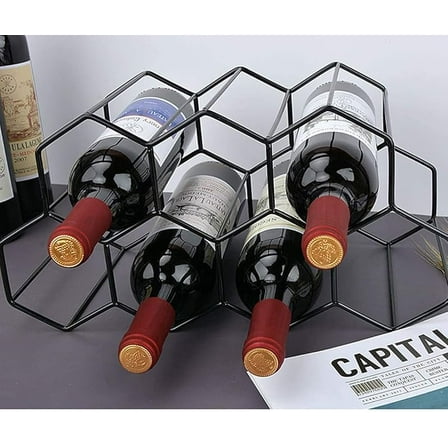 Countertop Wine Rack Freestanding, Small Metal Honeycomb Wine Holder Stand, Black 9 Bottle Organizer for Water Bottles, Tabletop Storage Rack for Home Kitchen Bar