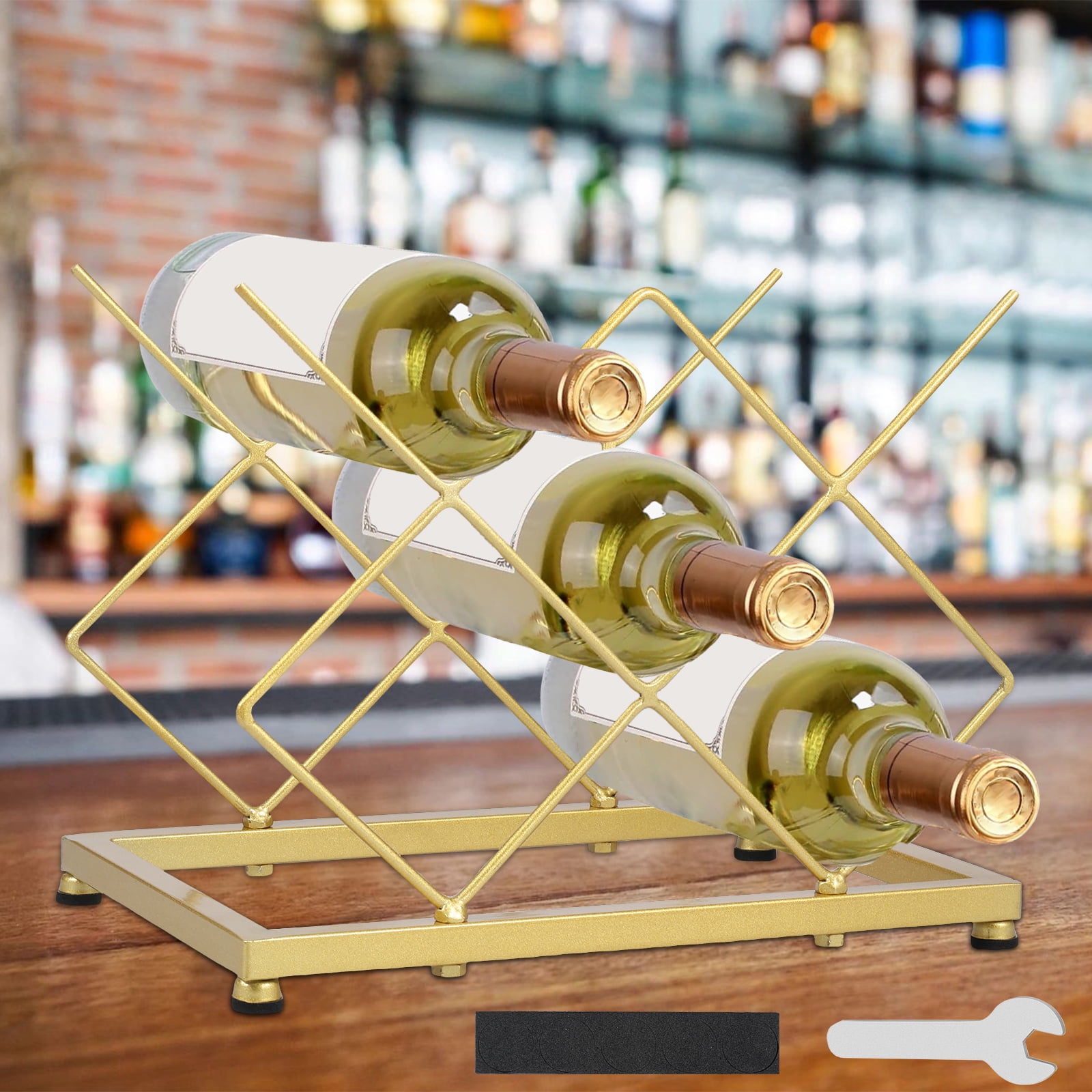 Countertop Wine Rack Iron Tabletop Wine Bottle Holder 5 Bottle Space