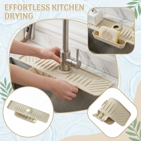 Countertops Storage Kitchen Sink Faucet Mat 18in Filter Basket Faucet Draining Mat Silicone Non-slip Sink Splash Guard Cutable for Kitchen Bathroom White