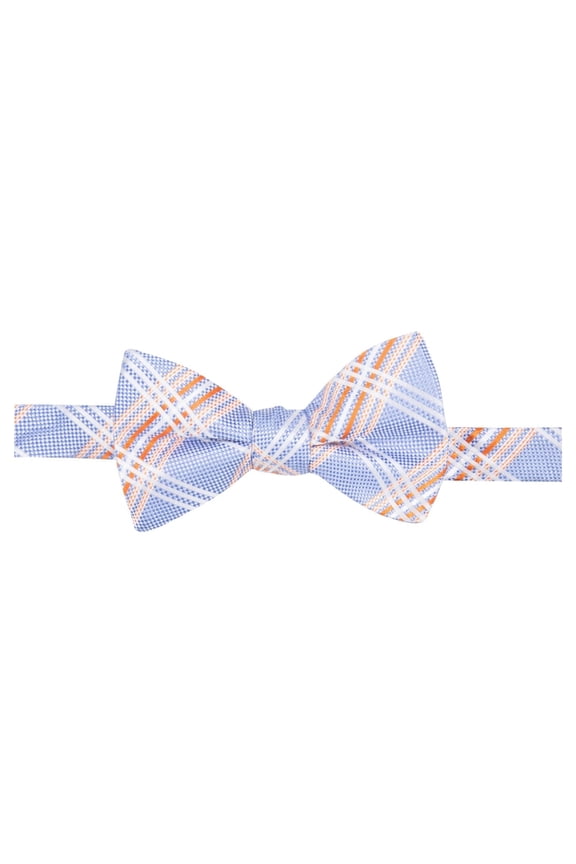 Mens Brewster Plaid Self-tied Bow Tie, Blue, One Size