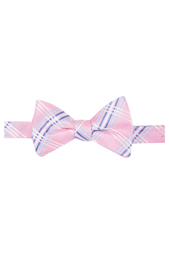 Mens Brewster Plaid Self-tied Bow Tie, Pink, One Size