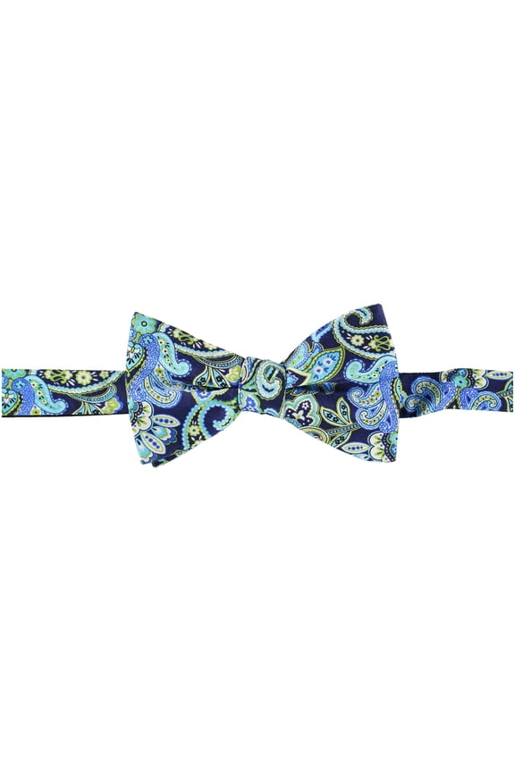 Mens Colorful Paisley Pre-tied Bow Tie, Blue, One Size