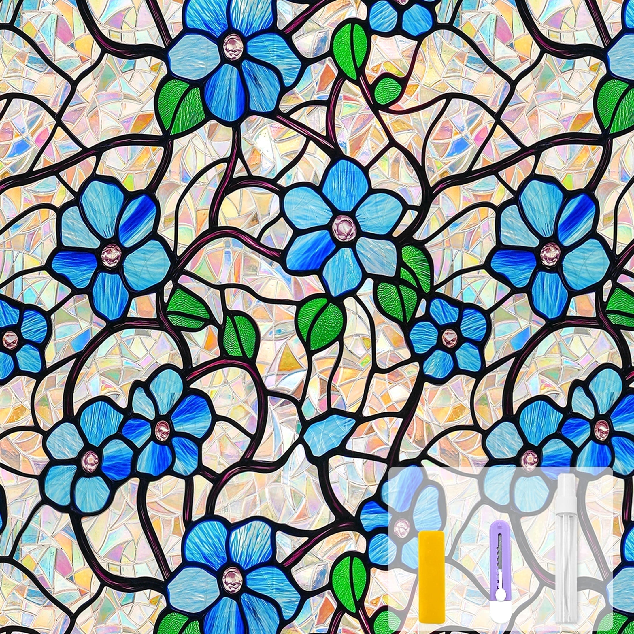 Countewol Window Privacy Film with Installation Tools Home Decorative Colored Glass Window Stickers Reusable electrostatic Rainbow Stickers