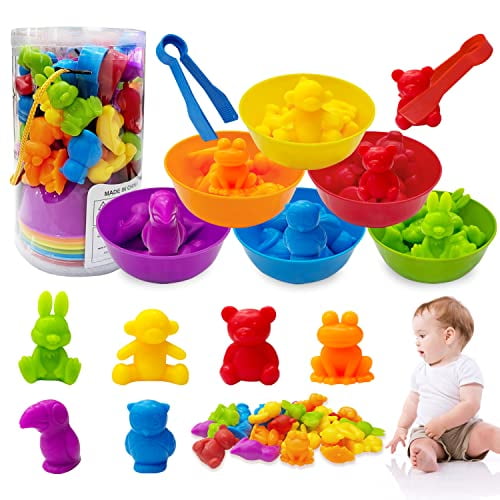 Counting Animals Matching Game Color Sorting Toys with Sorting Bowls Montessori STEM Color Classification Sensory Training Early Educational Preschool Learning Toys for Toddlers Kids Ages 3 4 5 6