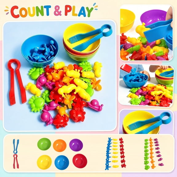 Counting Bears Color Sorting Toys for Toddlers Montessori Matching Game with Sorting Bowls Sensory Learning Fine Motor Skill Development Early Math Counting Toy for 3 4 5 Year Old Boys Girls,B