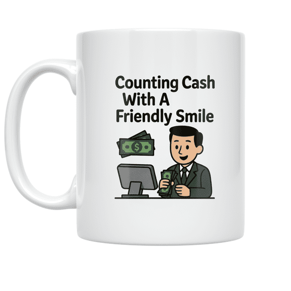 Counting Cash With A Friendly Smile - Bank Teller - 11 oz Ceramic Coffee Mug