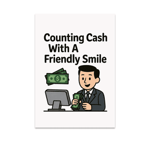 Counting Cash With A Friendly Smile - Bank Teller Decor - 13x19 Poster Print