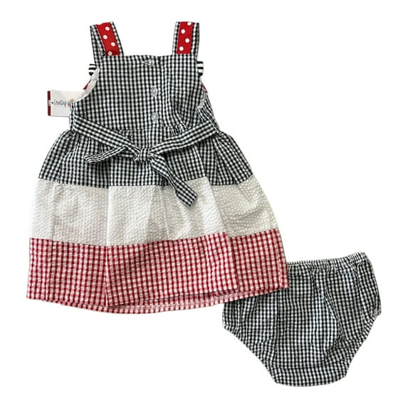 Counting Daisies Girl's All Occasion Seersucker Knee-Length Dress (Navy, 18M)
