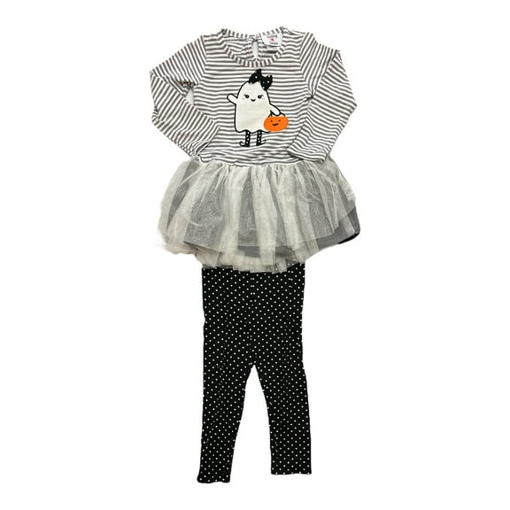 Counting Daisies Girl's Halloween 2 Piece Long Sleeve & Pant Ghost Outfit (2T)