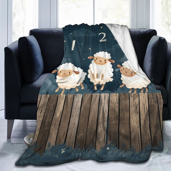 Counting Sheep Sleep Throw Blanket, Jumping Fence Night Artwork, Calm and Cozy Home Decor 50x40
