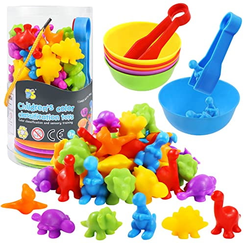Counting Sorting Dinosaur Toys Montessori Sensory Matching Toy with Bowls Preschool Learning Activities Educational Stacking STEM Game Animals Gifts Sets for Kids Aged 3+ Years Old Boys Girls