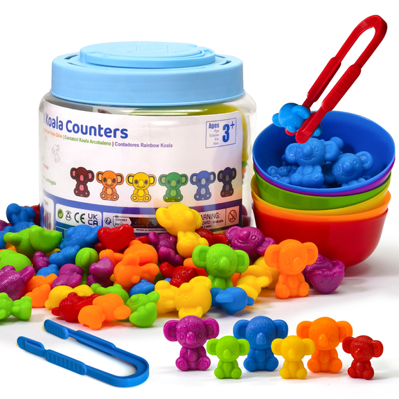 Pairez Toys Rainbow Koala Counters Color Sorting Math Counting Manipulatives 68 Pieces