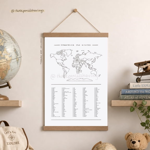 Countries I'Ve Visited, Travel Tracker: Blank World Map Checklist Print , Poster Print Only