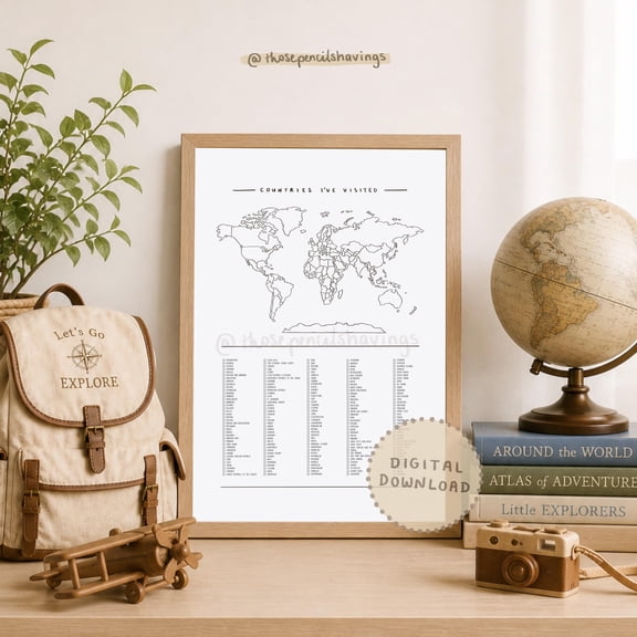 Countries I'Ve Visited, Travel Tracker: Blank World Map Checklist Print , Poster Print Only