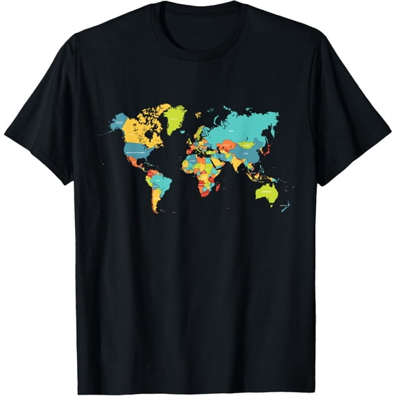Countries of the World, Geographic World Map T-ShirtMen and women, Black T-shirt, size: Extra large