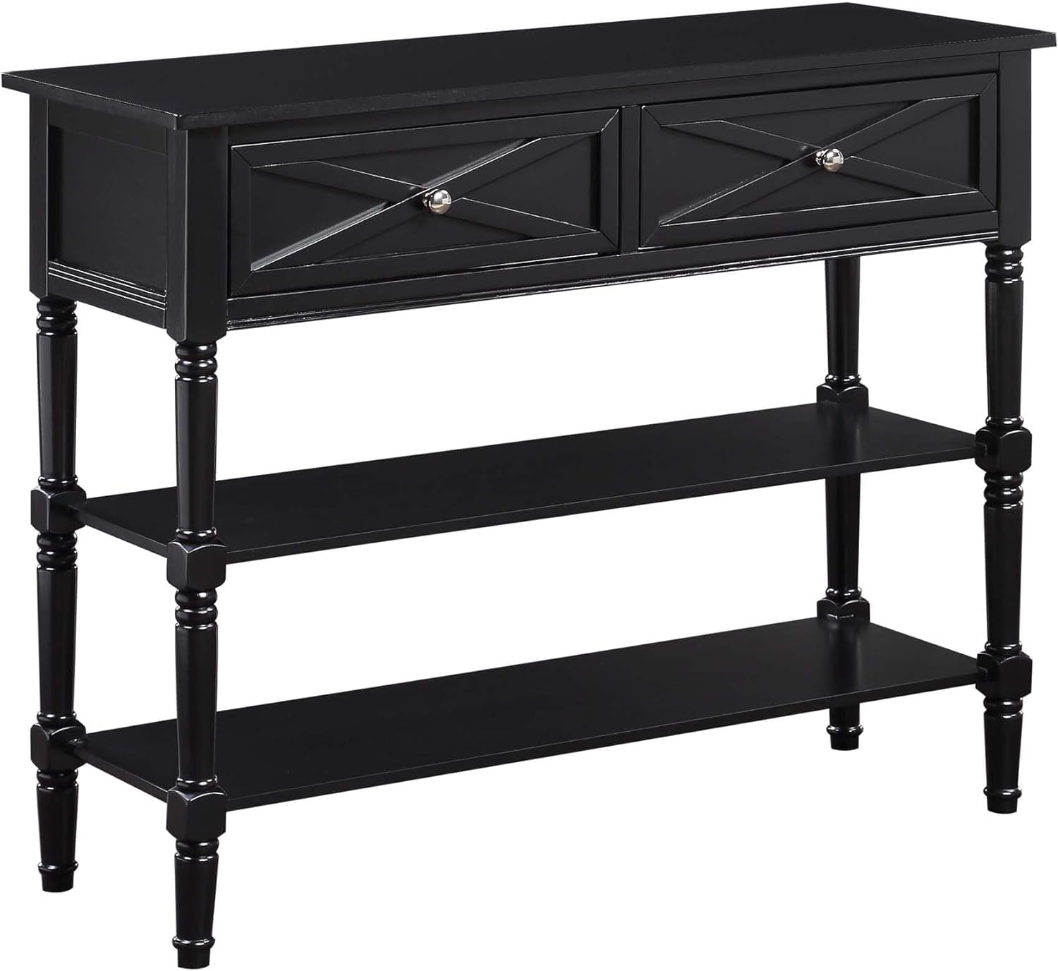 Country Oxford Black 2-Drawer Console Table with Farmhouse Charm