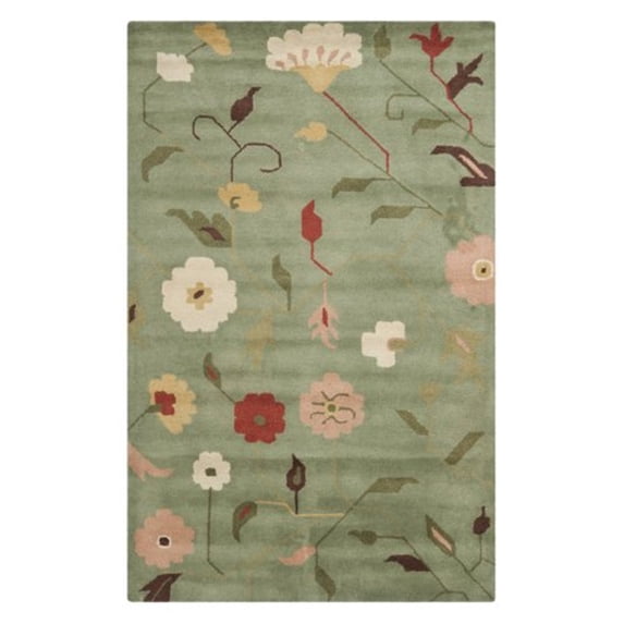 Country & Floral Rug - Jardin Wool Pile -Sage/Multi Style-B-Color:Sage/Multi,Design:Country & Floral,Shape:Small Rectangle,Size:6'L x 4'W