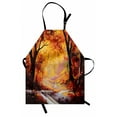 thumbnail image 1 of Country Apron Paint of a Forest with Autumn Color Leaves Fall Time Sadness Season Theme Art, Unisex Kitchen Bib Apron with Adjustable Neck for Cooking Baking Gardening, Orange Brown, by Ambesonne, 1 of 3