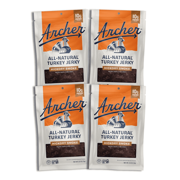 Archer Jerky 100% Natural Turkey Jerky, Gluten Free, Hickory Smoke, 2.5 oz (Pack of 4)