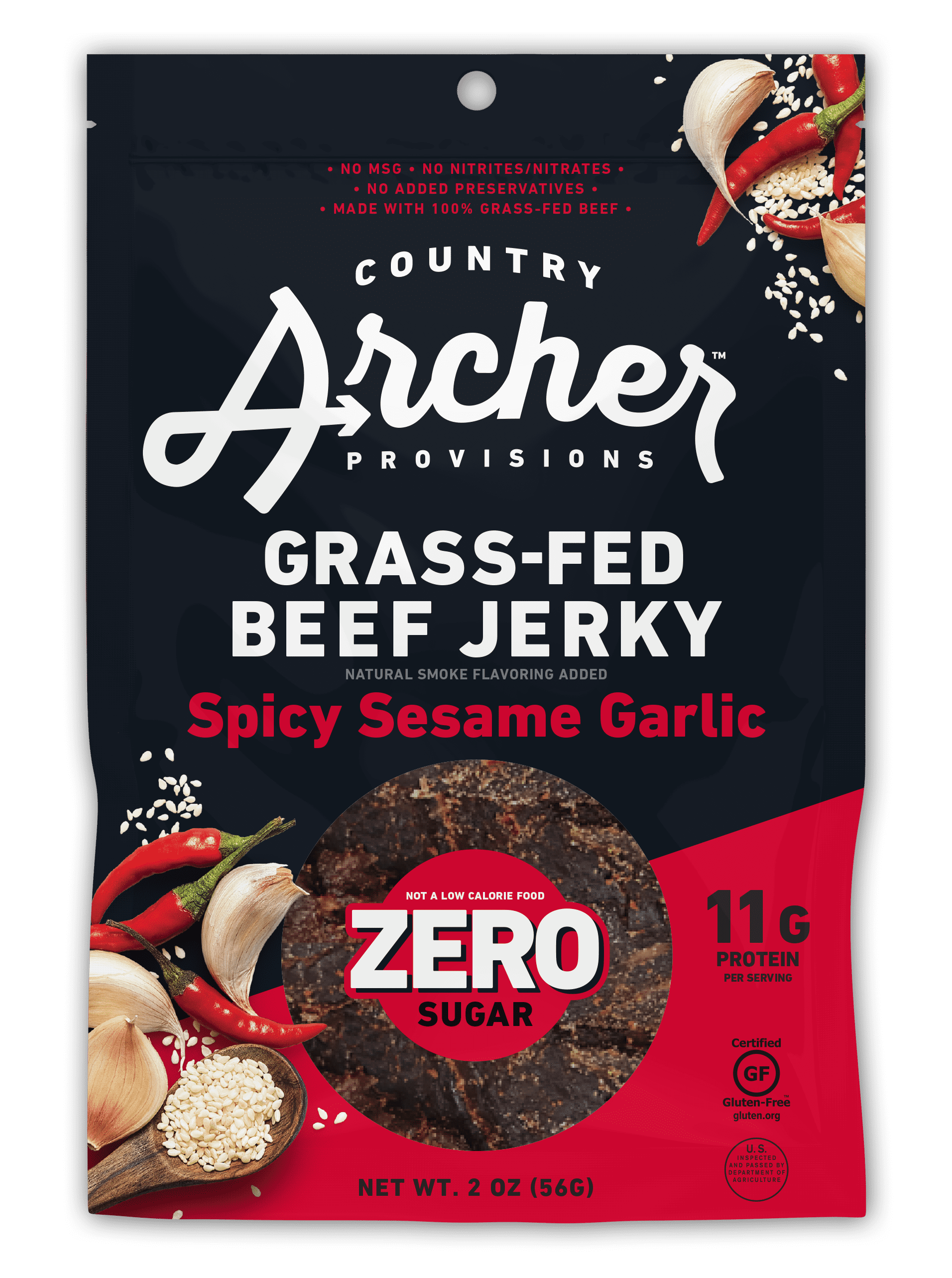 Country Archer 2oz Zero Sugar Spicy Sesame Garlic Beef Jerky