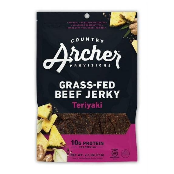 Country Archer Beef Jerky Grass-Fed Teriyaki -- 2.5 oz Pack of 3