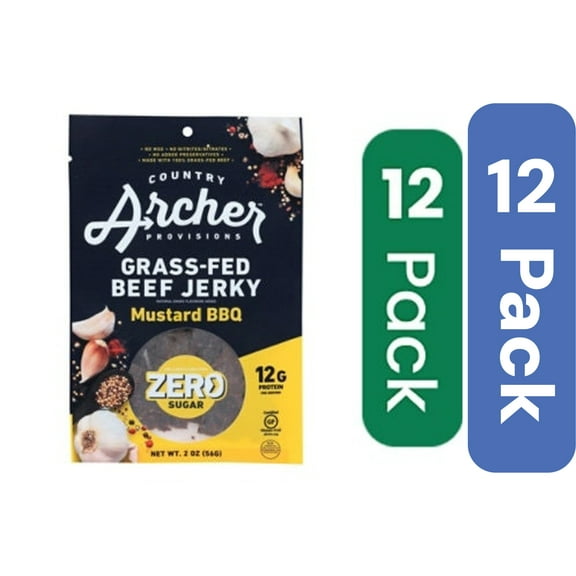 Country Archer Beef Jerky Mustard BBQ Zero 2 oz Pack of 12