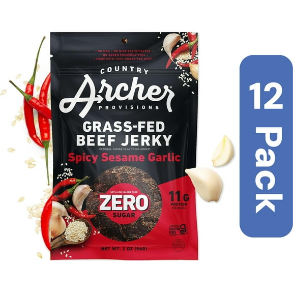 Country Archer - Beef Jerky Spicy Sesame Garlic Zero 2 Ounces Pack of 12
