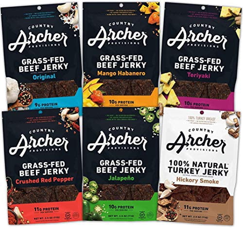 Country Archer Beef and Turkey Jerky Variety Pack | 6 Flavors, 100% Natural, Gluten-free | 6 Pack of 2.5 oz Sample Sizes
