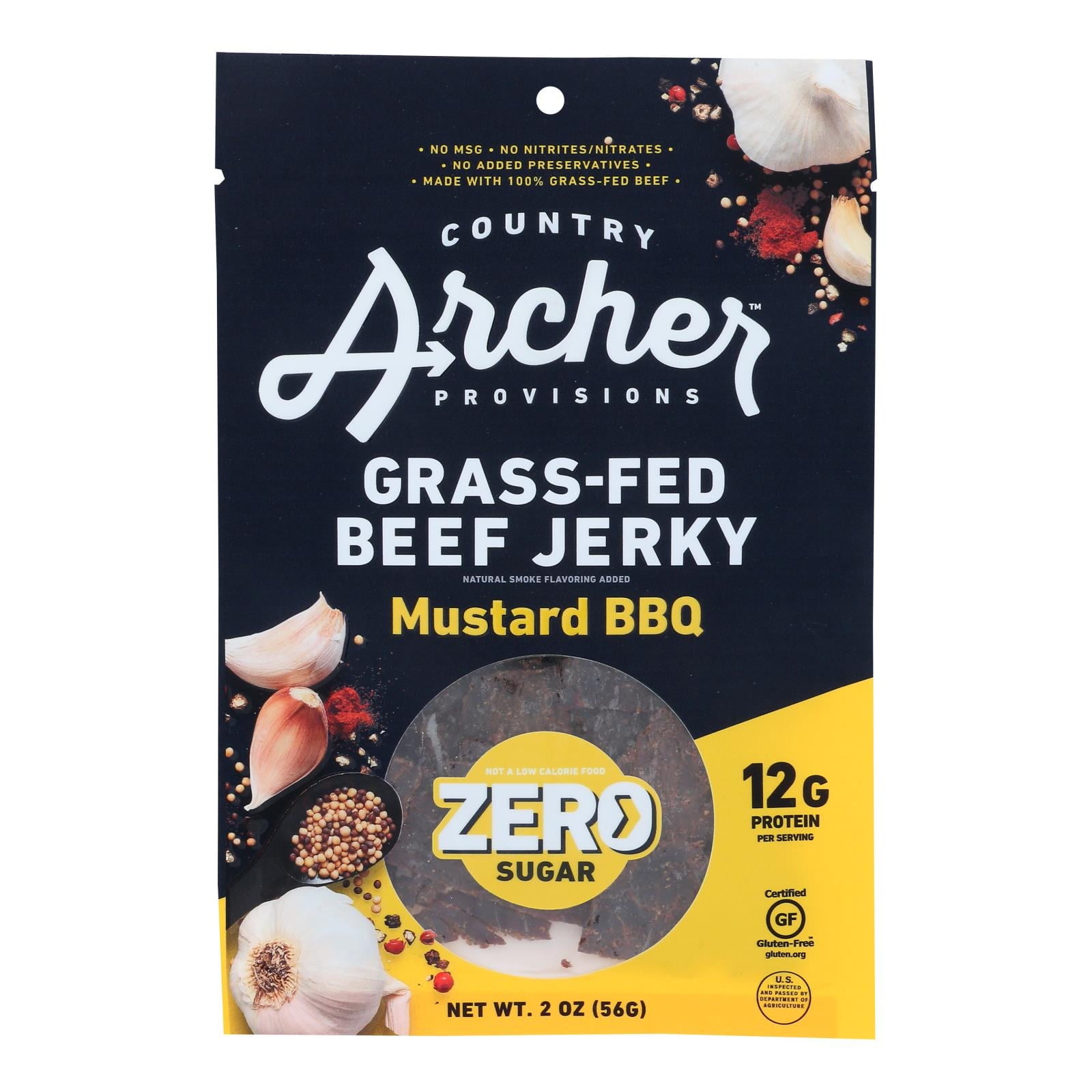 Country Archer - Bf Jerky Mstrd Bbq Zero - Case of 12-2 OZ