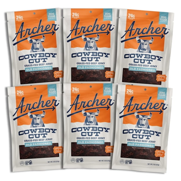 Country Archer Grass Fed Beef Jerky - Zero Sugar Beef Jerky, Sugar Free Snack Pack, Bulk, Individual Packs, Gluten Free, Paleo - Classic Flavor - 2 Oz (Pack Of 6)