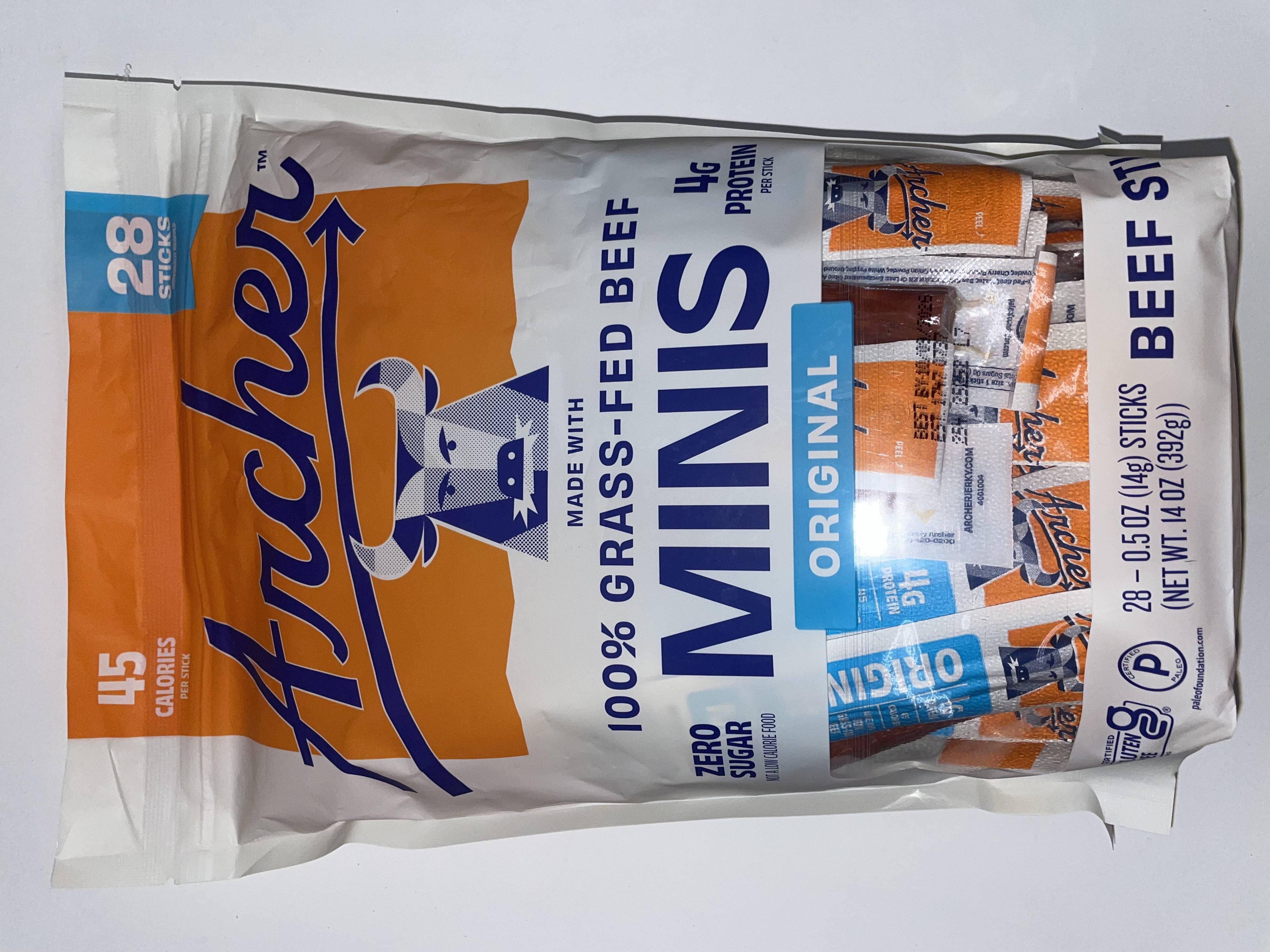 Country Archer Grass Fed Original Mini Beef Sticks, 100% Grass Fed Beef, Mini Original 28 Count