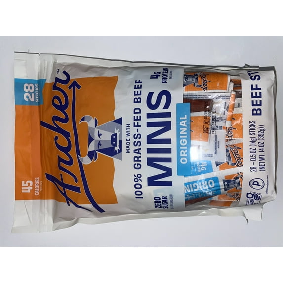 Country Archer Grass Fed Original Mini Beef Sticks, 100% Grass Fed Beef, Mini Original 28 Count