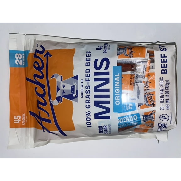 Country Archer Grass Fed Original Mini Beef Sticks, 100% Grass Fed Beef, Mini Original 28 Count