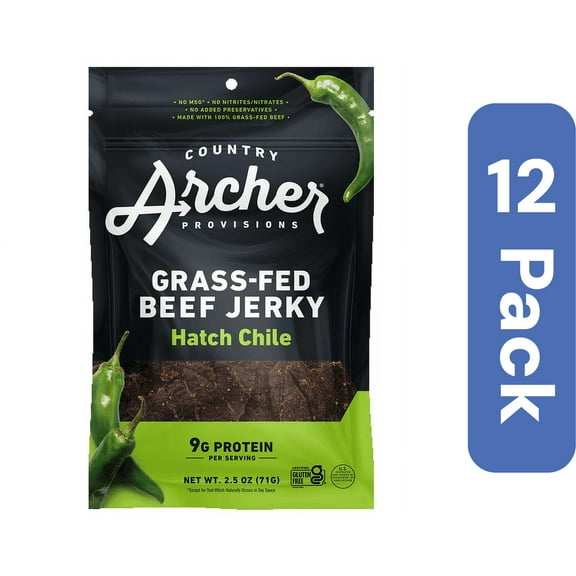 Country Archer Jerky Beef Hatch Chile 2.5 Ounces Pack Of 12