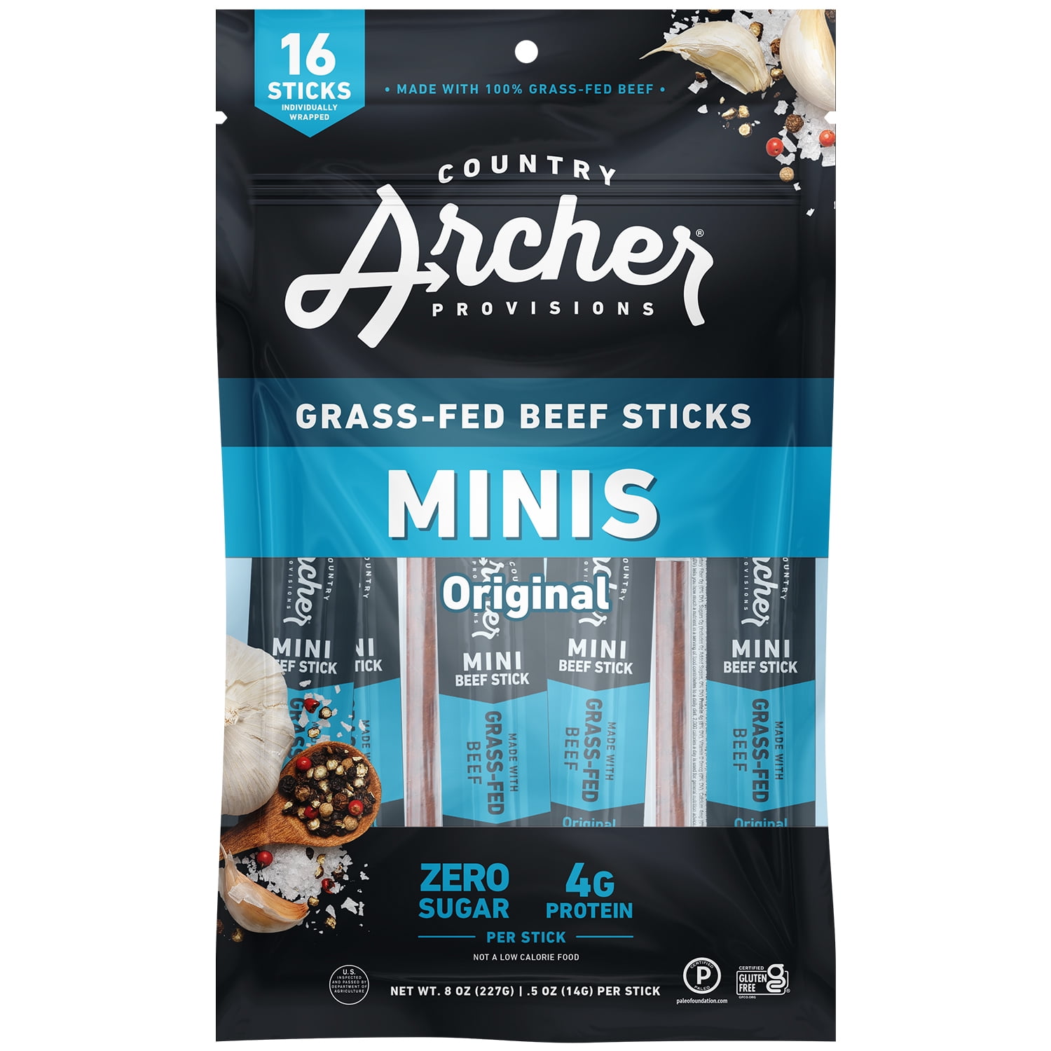 Country Archer Original Beef Mini Sticks 0.5oz 16 Count Bag