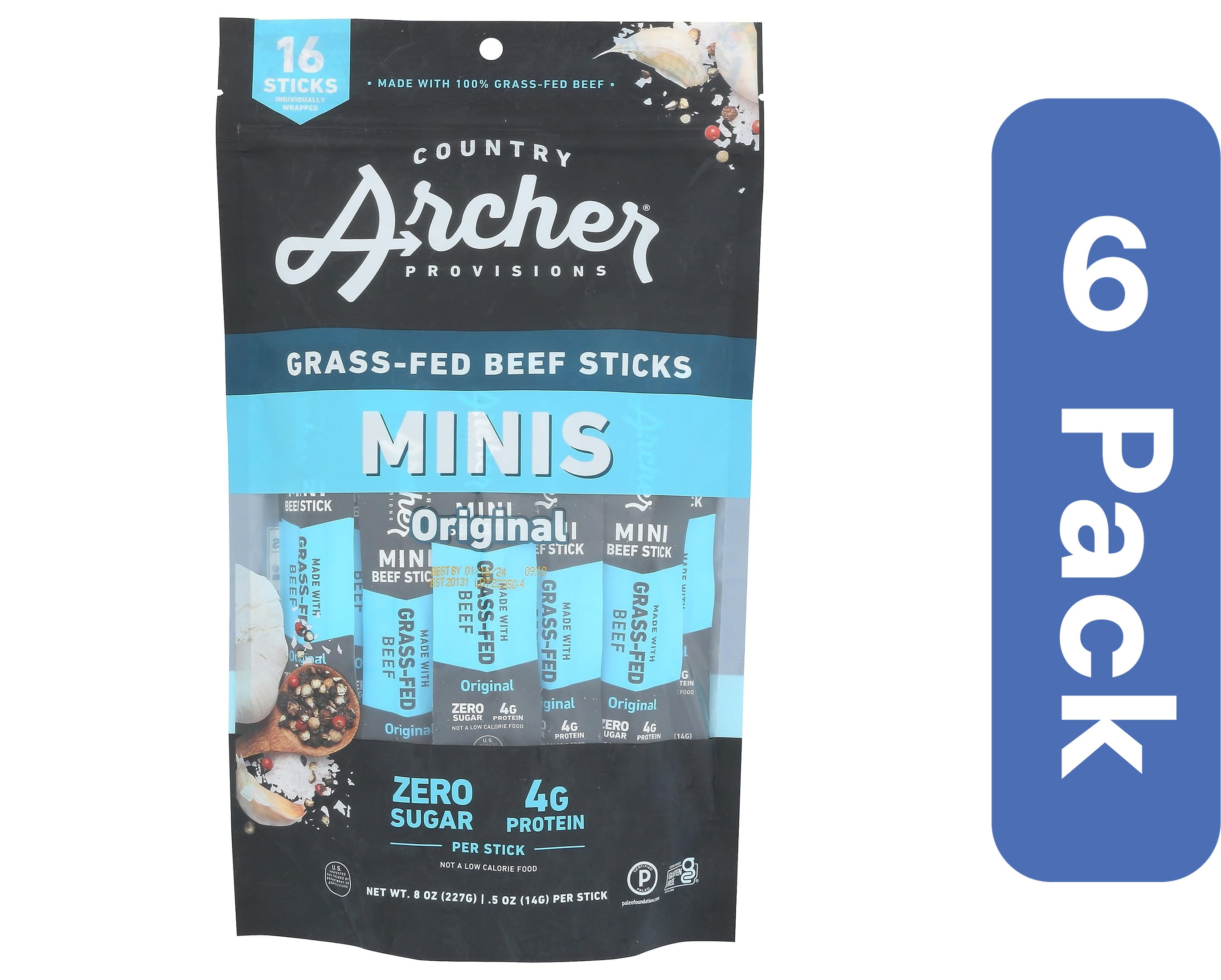 Country Archer Original Beef Sticks 8 oz (Pack of 6)
