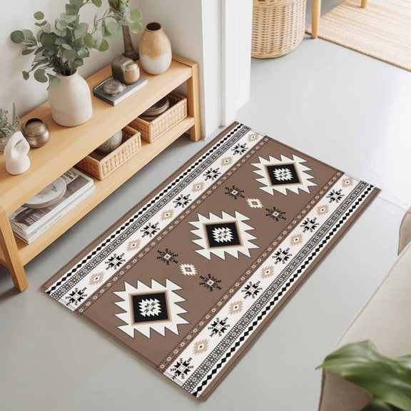 Country Aztec Ethnic Style Rectangle Rug 2'x3' Boho Stripe Vintage Brown Washable Area Rugs for Living Room Bedroom Entryway Non Slip Entrance Door Mat Indoor Floor Carpet
