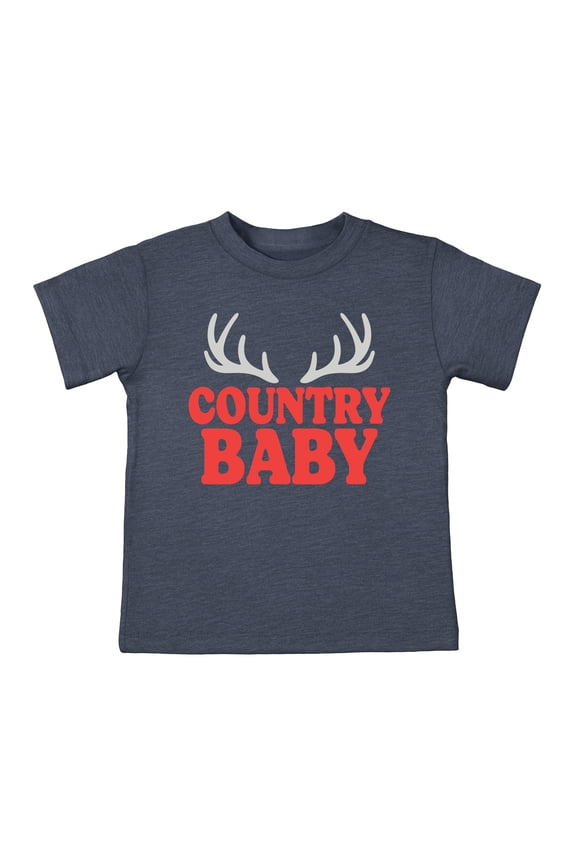 Country Baby Antlers Puff Print - Toddler Short Sleeve Graphic T-Shirt
