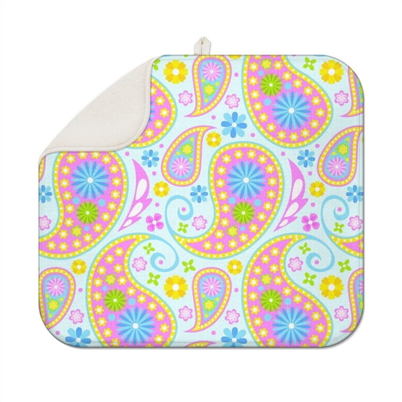 Country Barn Chicken Drying Mat - Foldable Microfiber Dish Drying Pad - Hand-Drawn Hen and Sunflower Design Kitchen Mat