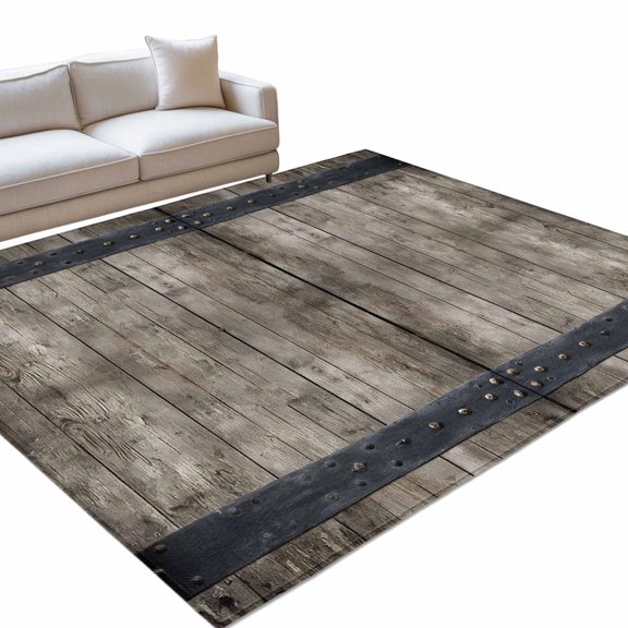 Country Barn Door Area Rugs 6x9ft Distressed Retro Brown Wood Grain Rivet Floor Rug&nbsp;Non Slip Low Pile Ultra Soft Throw Carpet for Entryway Indoor Entrance Kitchen Bathroom