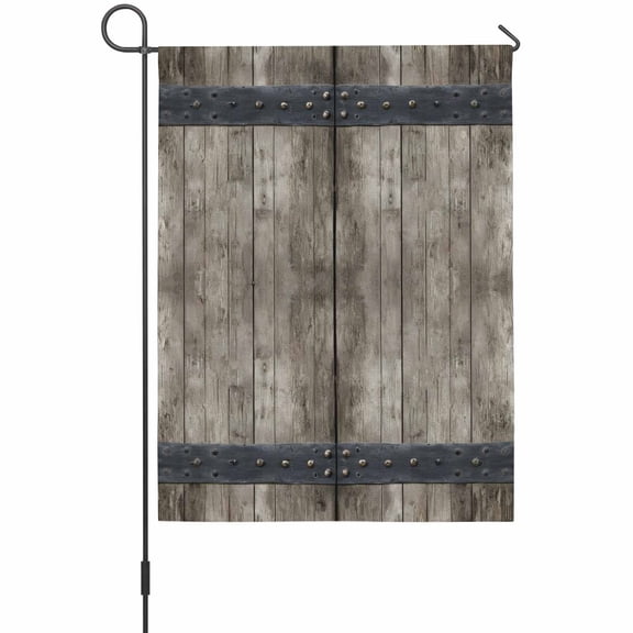 Country Barn Door Garden Flag 12x18 Inches, Distressed Retro Brown Wood Grain Rivet Weather Proof Outdoor Patio Flags Double Sided Small Garden Decoration for Yard Outside