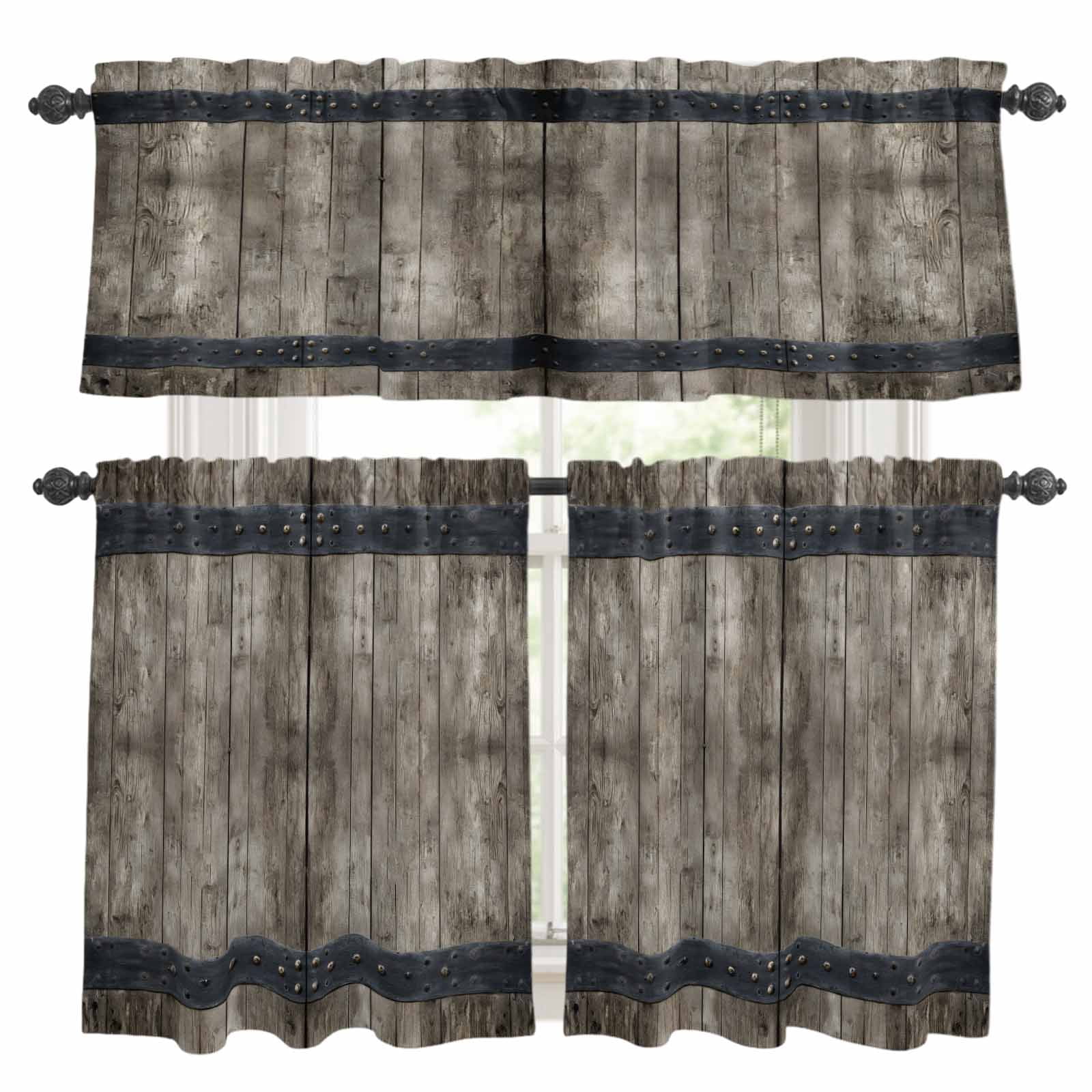 Country Barn Door Kitchen Curtains Valance and Tier Set Distressed ...