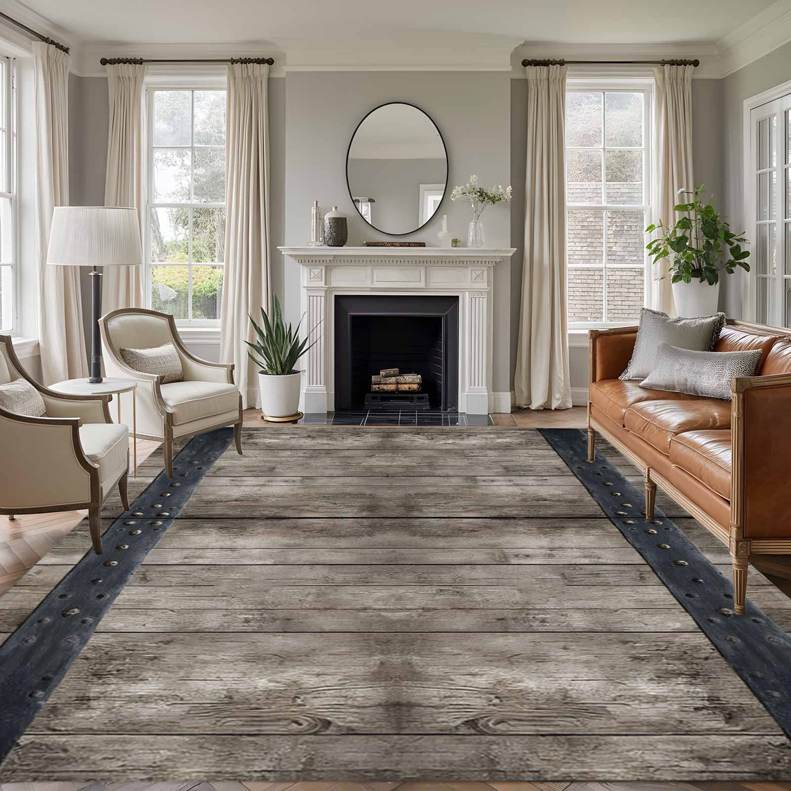 Country Barn Door Washable Living Room Rugs 8'x10', Distressed Retro ...